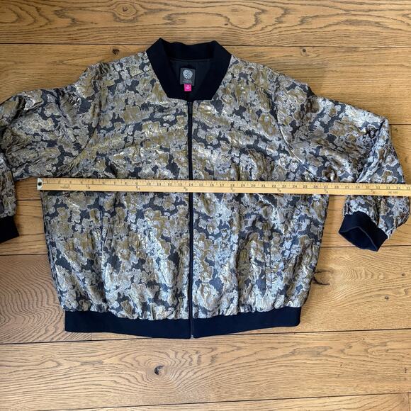 Vince Camuto Women Plus Size Metallic Bomber Jacket 3X Gold Black Floral Brocade - Picture 5 of 7